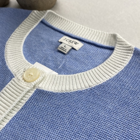 J. Crew Factory Color Tipped Knit Short Sleeve Button Up Lady Sweater Cardigan - Picture 7 of 16